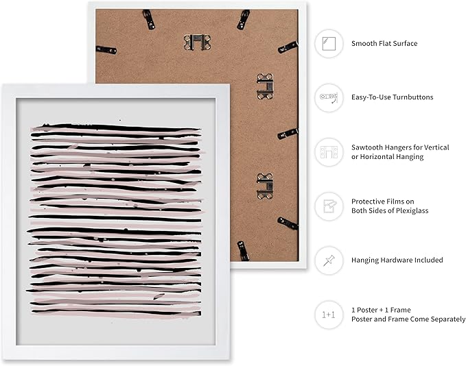 Monem Art Black and Blush Abstract Line Painting Print - Minimalist Scandinavian Art Poster - Wall Decor for Living Room, Bedroom or Office - 12x16 White Framed Wall Art by Mareike Bohmer
