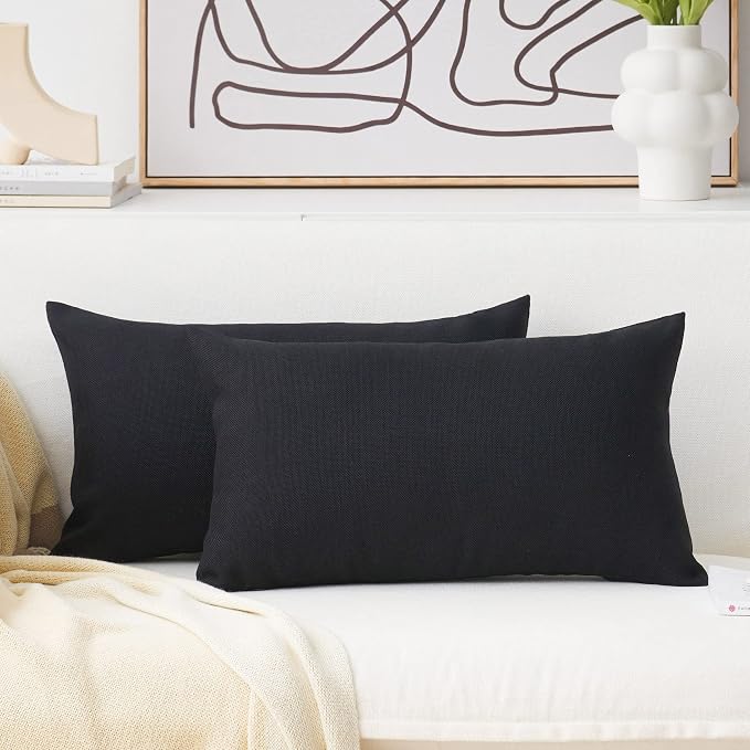 Home Brilliant Rectangle Throw Pillow Decorative Throw Pillow Covers for Couch Oblong Pillows, 12x20 inch, 30x50 cm, Black