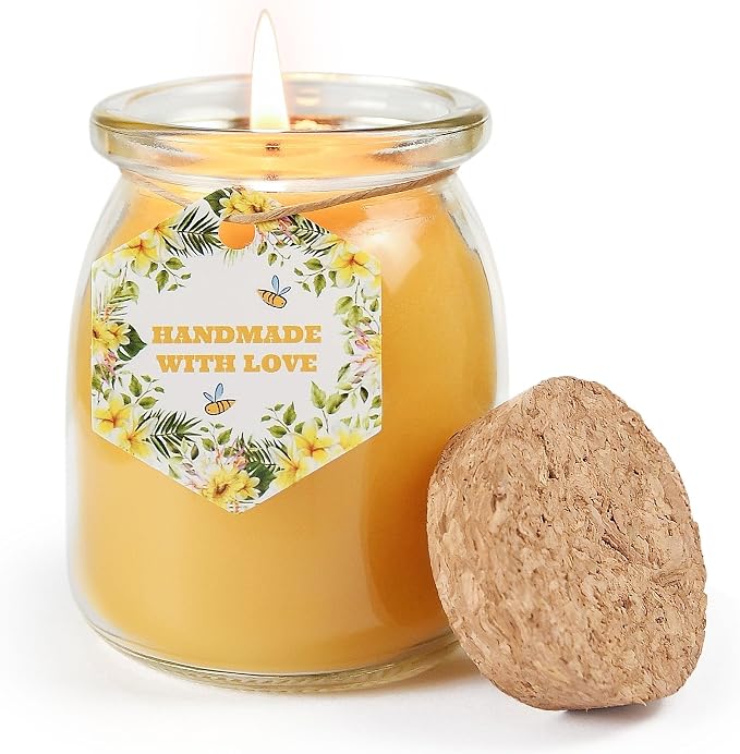 Natural Beewaxs Candles, Unscented Beewaxs Candles in Glass Cup, 6.8oz 32 Hours Long Lasting, Pure Cotton Wick and Stress Relief, Home Gifts（Yellow,1pcs）