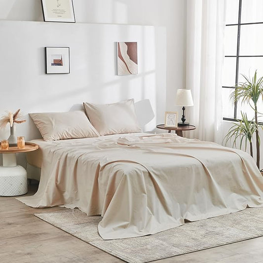 DOZ 100% GOTS Certified Organic Cotton Sheet Set, Crisp Percale Weave, Long Staple, Breathable, Matte Finish, Hotel Style, Durable, 3pc – 2 Pillowcases 1 Fitted (Fog, Cal King)