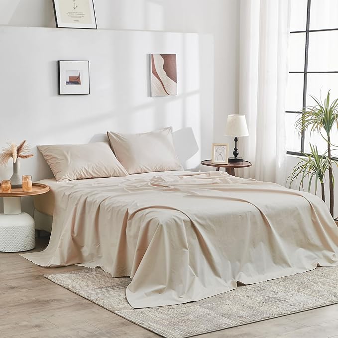 DOZ 100% GOTS Certified Organic Cotton Sheet Set, Crisp Percale Weave, Long Staple, Breathable, Matte Finish, Hotel Style, Durable, 3pc – 2 Pillowcases 1 Fitted (Fog, Queen)