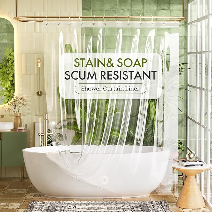 Bathway Heavy Duty Shower Curtain Liner Clear 72x72 Inches PEVA Waterproof Shower Curtain Liner for Bathroom with 3 Big Stones and 12 Rustproof Grommets