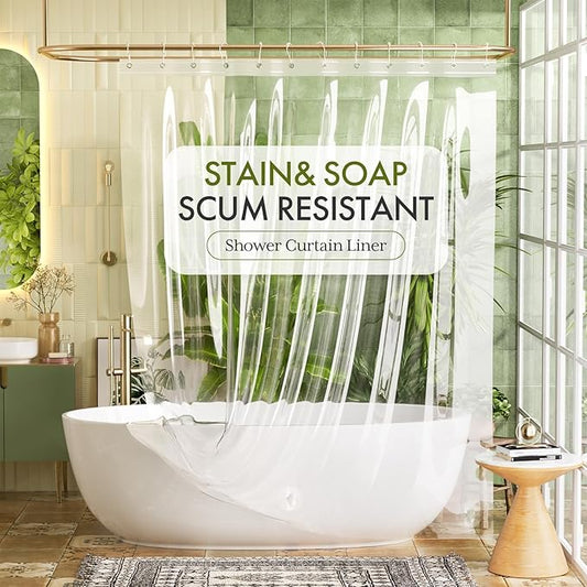 Bathway Heavy Duty Shower Curtain Liner Clear 72x72 Inches PEVA Waterproof Shower Curtain Liner for Bathroom with 3 Big Stones and 12 Rustproof Grommets