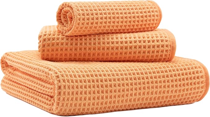 MICROFI Microfiber Waffle Bath Towels, 3 Pieces, Oversized, Soft, Absorbent, Fast Drying, Lint Free, Includes Bath, Face and Hand Towels 430 GSM