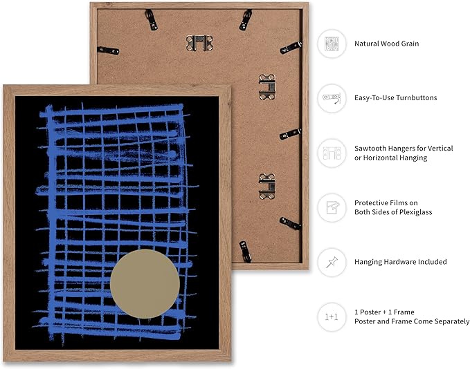 Monem Art Blue Grid Abstract Geometric Print - Modern Minimalist Art Poster - Wall Decor for Living Room, Bedroom or Office - 16x20 Beige Framed Wall Art by Mareike Bohmer
