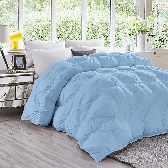 Hypoallergenic 1000-TC Pinch Pleated Down Alternative Comforter Oversized Queen Size 98 x 98 Inches 1pc Comforter & 2 pcs Pillow Covers, 700 GSM & All Side Corner Tabs 100% Egyptian Cotton