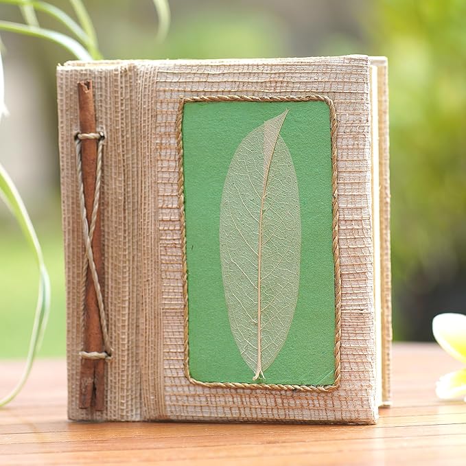 NOVICA Green Multicolor Natural Fiber Paper Eco-Friendly Journals from Indonesia 'Green Leaf'
