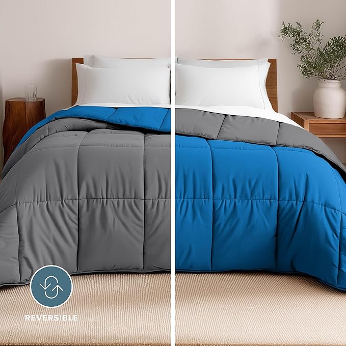 Bare Home King/California King Comforter - Reversible Colors - Goose Down Alternative - Ultra-Soft - Premium 1800 Series - All Season Warmth - Bedding Comforter (King/Cal King, Grey/Medium Blue)