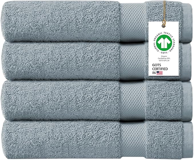 100% Organic Cotton Towels 650 GSM Plush Feather Touch Quick Dry Bath Towel, Pack of 4 GOTS Certified, Oeko-Tex Green Certified, Organic Cotton Bath Towel, 30"X58"