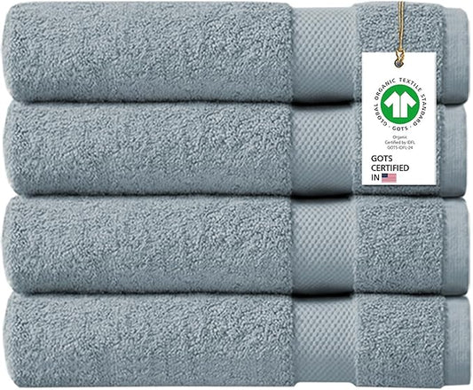 100% Organic Cotton Towels 650 GSM Plush Feather Touch Quick Dry Bath Towel, Pack of 4 GOTS Certified, Oeko-Tex Green Certified, Organic Cotton Bath Towel, 30"X58"