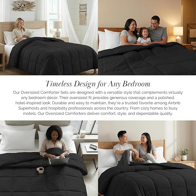 Southshore Fine Living, Inc. Twin/XL Dorm Bedding Comforter, Down Alternative Black Comforter Duvet Insert, Cozy Twin/XL Bed Spread, Machine Washable, Stain Resistant, Black