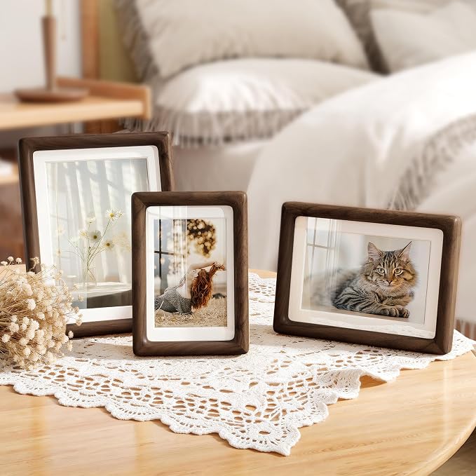 5x7 Picture Frame, USA-Sourced Walnut Wood Photo Frames with HD Tempered Glass, Display Photo 4x6 with Mat or 5x7 Without Mat, 5 x 7 Frame for Tabletop or Wall Display, Walnut Color, 1 Pack