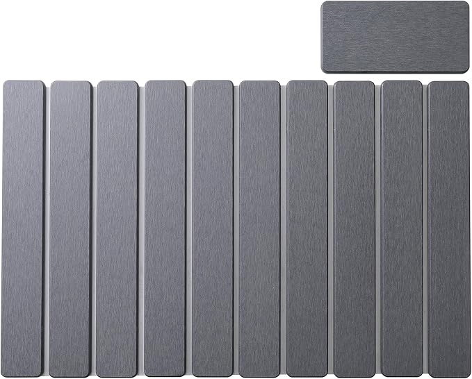 Large Stone Dish Drying Mat for Kitchen Counter, Fast Dry Diatomaceous Earth Mat – Foldable Stone Mat for Dishes, Utensils, Soap Dish – Non-Slip & Heat Resistant–2 PCS (23.6"×15.3" & 8"×4")–Dark Grey