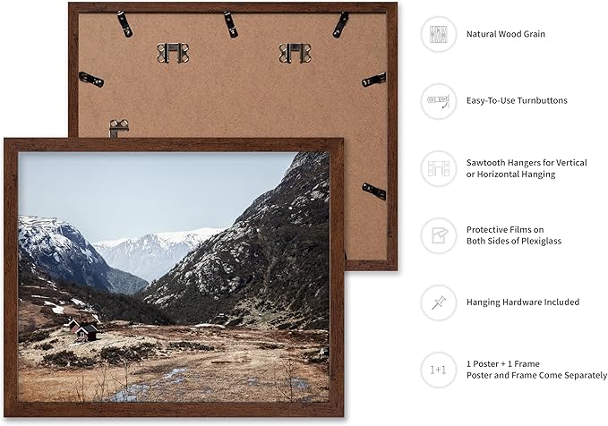 Monem Art Scandinavian Mountain Cabin Landscape Photography Print - Nordic Nature Scenic Art Poster - Wall Decor for Living Room, Bedroom or Office - 12x16 Brown Framed Wall Art by Mareike Bohmer