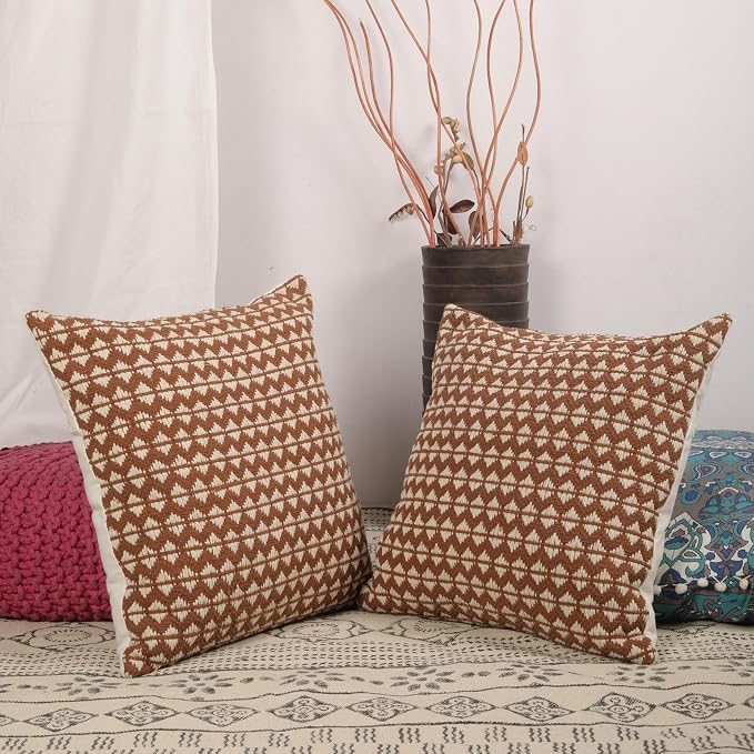 Trade Star Decorative Premium Quality Cushion Covers Throw Pillow Cases Set of 2 Handloomed Pillow Covers Cotton Farmhouse Decor Pillow Shams 18x18 Inches