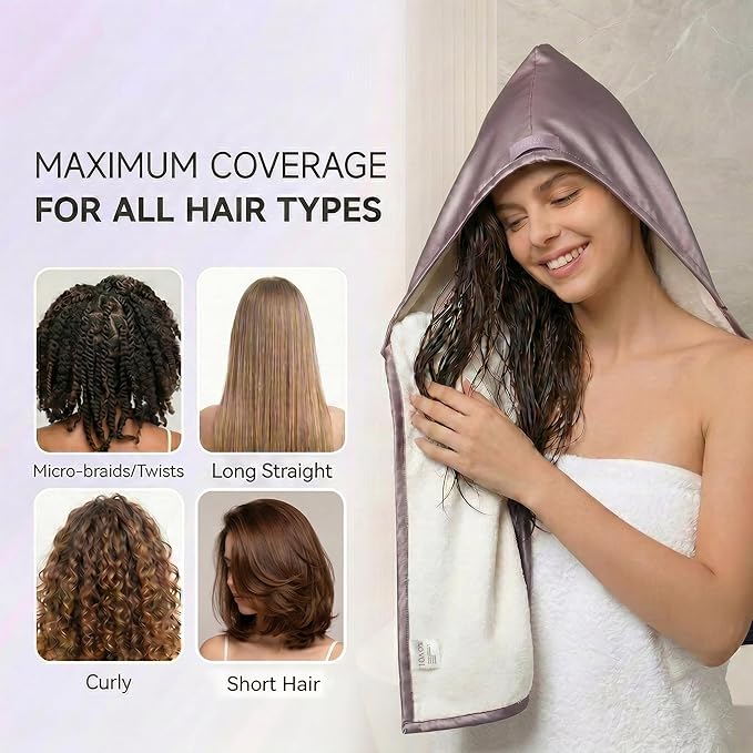 Microfiber Hair Towel Wrap for Women, Thickened Quick Dry Hair Turban with Satin Elastic Band, Hair Drying Towel for Long Hair (Purple)