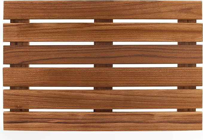 VaeFae Bamboo Shower Bench and Teak Shower Mat Bundle