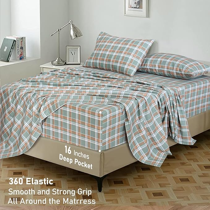 RUVANTI Flannel Sheets Full Size - GOTS Certified 100% Organic Cotton, 4 Piece Warm, Soft & Breathable Set, Deep Pocket Snug Fit, Double Brushed Cozy All Season Bedding, Spruce Blue