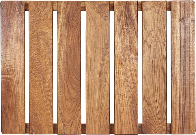 Natural Teak Wood Shower Bath Mat,23.43 * 16.73 Inches,Non-Slip Rubber Feet, Premium Wooden Floor Mats for Spa, Sauna, Pool and Hot Tub, Flooring Decor and Protector, Indoor and Outdoor Use