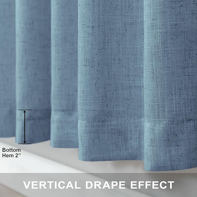Extra Long Curtains for Living Room Patio Sliding Glass Door 120 Inch Length Linen Sheer Light Filter Curtains & Drapes for Villa Cottage Country House Back Tab Pocket 12 Feet 12ft 52x120 Stone Blue