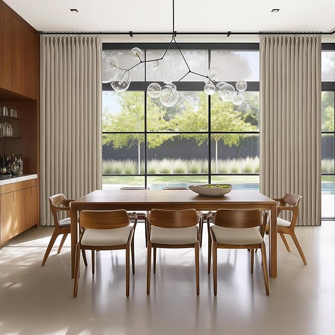 Pinch Pleated Drapes Linen Room Darkening Curtains 96 Inches Long for Bedroom, Taupe Black Out Floor to Ceiling Sound Dampening Double Layer Living Room Viral Windows Burg 2 Panels Set Burlywood Birch