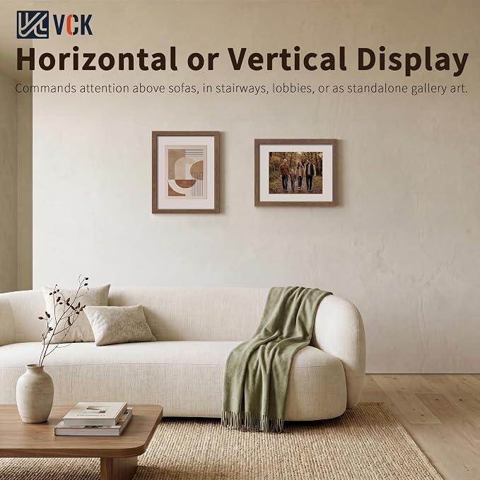 VCK 16x20 Picture Frames Walnut 3 Pack, Wide Border Wood, Tempered Glass, Display 16x20 Poster Photo with Mat or 11 x 14 Without, for Home, Office, Gallery, Woodgrain Series, Wall Hanging