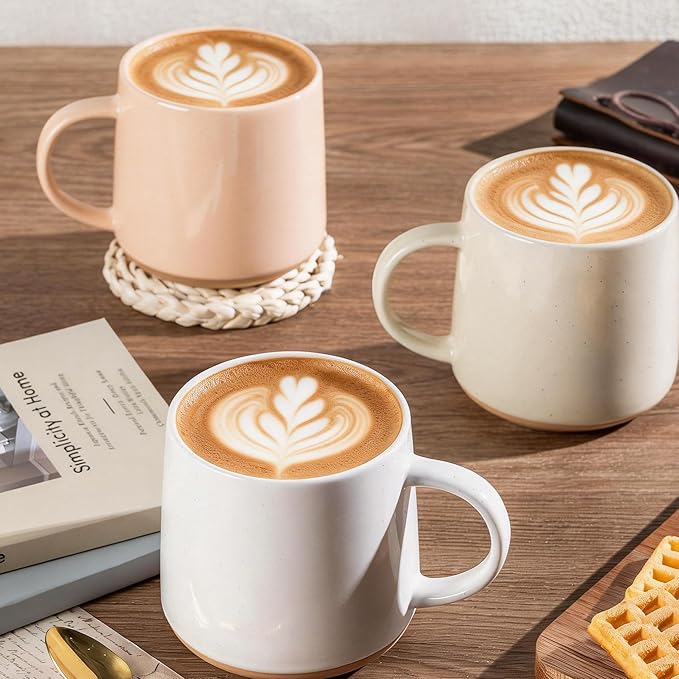 GBhome Ceramic Coffee Mugs Set of 4, 17oz Handmade Ceramic Coffee Mugs Set with Terracotta Underside for Latte/Tea/Beer/Hot Cocoa, Dishwasher & Microwave Safe
