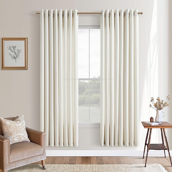 Grommet Linen Curtains 72 Inch Length 2 Panels Set for Living Room Dining Flax Linen Drapes Semi Sheer Boho Farmhouse Neutral Country Window Curtains 72 Inches Long for Closet Bedroom Cream Ivory