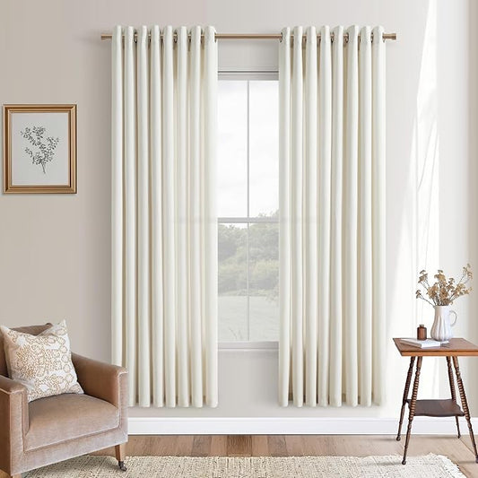 Grommet Linen Curtains 72 Inch Length 2 Panels Set for Living Room Dining Flax Linen Drapes Semi Sheer Boho Farmhouse Neutral Country Window Curtains 72 Inches Long for Closet Bedroom Cream Ivory