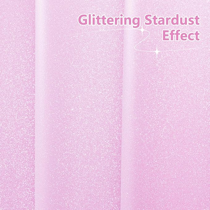 Seenus Dreamy Pink Glitter PEVA Shower Stall Curtain 48 x 72 inch, Waterproof Plastic Sparkle Shower Curtain Liner with Large Magnets, Blingbling Shimmery Bathroom Shower Curtain Rose Pink