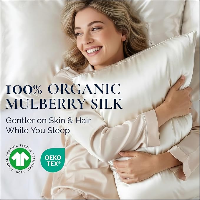 Premium Silk Pillowcase 100% Organic Mulberry Silk, 22 Momme, Grade 6A - Oeko-Tex Certified in Germany - Luxury for Hair & Skin, 1 Piece (Standard, Heavenly Pink)