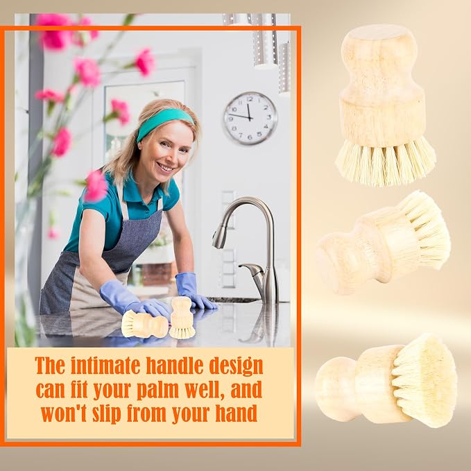 16 Pack Bamboo Dish Scrub Brushes Set Kitchen Pot Pans Cleaning Brushes Scrubber Sisal Bristles Wooden Brushes for Iron Pot Dishwashing Sink Vegetables