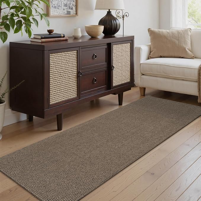 Uphome Kitchen Runner Rug, 2x6 Washable Boho Rug Runners for Hallways Non Slip, 6ft Low Pile Woven Cotton Modern Carpet Runners, Stain Resistant Bedroom Runner Rug for Hallway Entryway, Black/Natural