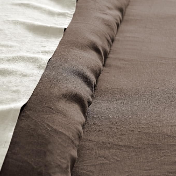 Levtex Home - 100% French Flax Linen - King Duvet Cover - French Flax Washed Linen - Cocoa - Duvet Cover Size (106x94in.)