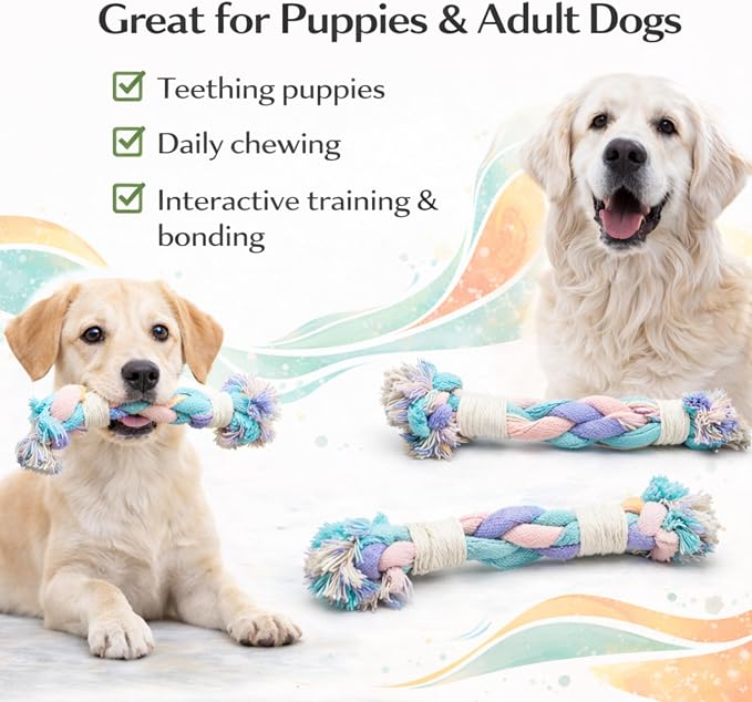 Dog Rope Toy – Eco-Friendly Durable Cotton Dog Chew Toy for Aggressive Chewers & Puppies – Interactive Molar Teeth Cleaning,(12in), Safe, Non-Toxic, Fun Play