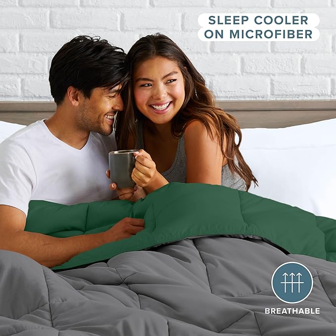 Bare Home California King Comforter - Reversible Colors - Goose Down Alternative - Ultra-Soft - Premium 1800 Series - All Season Warmth - Bedding Comforter (California King, Grey/Forest Green)