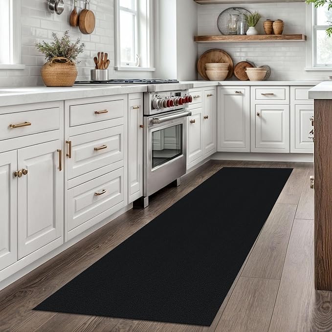 EARTHALL Washable Runner Rug 2x7 Ft Non Slip Runners for Hallways Cotton Rubber Backed Kitchen Runner Braided Indoor Floor Carpet Runners for Entryway, Hallway, Kitchen, Bedroom, Black/Grey