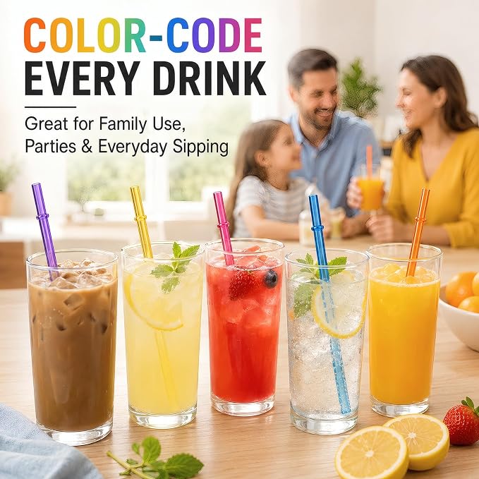 24 Pack Reusable Plastic Straws with 4 Brushes, 9" Tritan Hard Straws | 12 Clear Colors Replacement Straws for 12oz 16oz 20 oz Tumblers, Mason Jars, Stanley, YETI, Starbucks Cups, BPA Free