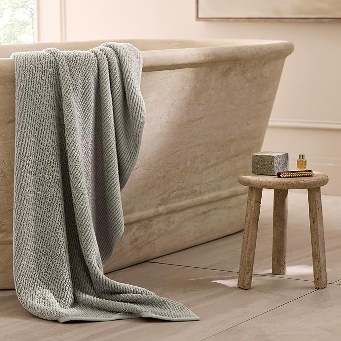 BOLL & BRANCH Turkish Ribbed Bath Sheet - Pewter - 100% Organic Turkish Cotton - Oversized Soft Absorbent Quick Dry Luxury Spa Bath Sheet with Textured Rib Weave - Premium Comfort