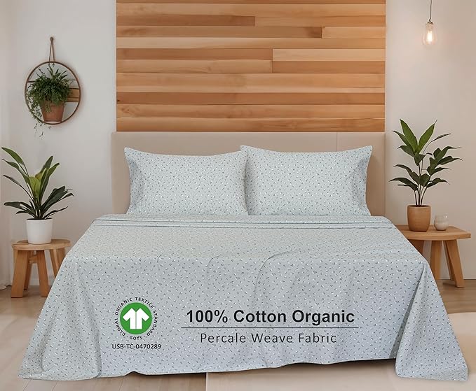 RUVANTI 100% Cotton Organic Percale Sheets Full Size – Crisp Cooling Bed Sheets for Hot Sleepers, Deep Pocket 15”, Soft Peach Finish, Breathable & Durable Hotel-Style 4 Pcs, Bud Club