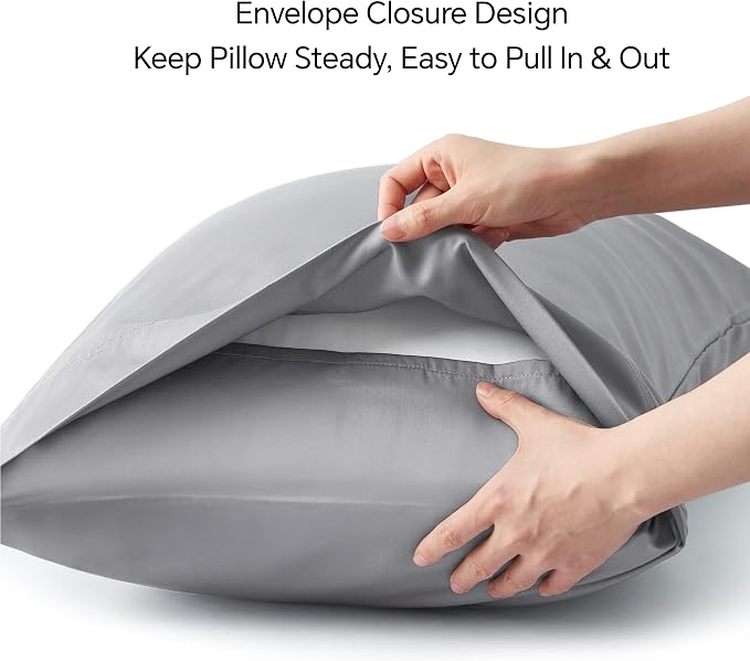 BEDELITE Pillow Cases Queen Size Set of 2, Rayon Derived from Bamboo, Cooling Pillow Cases for Hot Sleepers & Night Sweats, Breathable and Silky Soft Envelope Pillowcases(Silver Grey, 20"x30")