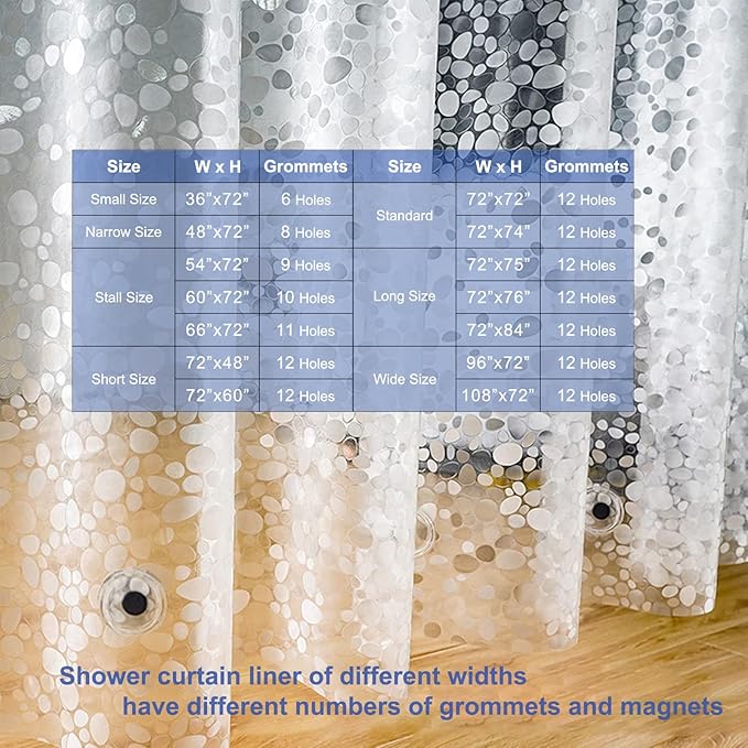 Shower Curtain Liner 76 inch Long, Waterproof Plastic Heavy Duty Shower Curtain with 3 Weighted Magnets, Pebble Pattern No Chemical Smell Shower Stall Curtain Liner, 72W x 76 L Inches