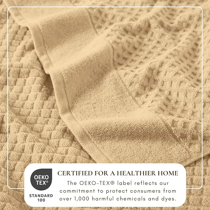Great Bay Home Bath Towels - 100% Cotton 6 Piece Bath Sheet Set - Diamond Waffle Weave - Absorbent, Durable, Quick-Dry Towels for Bathroom (Oatmeal)
