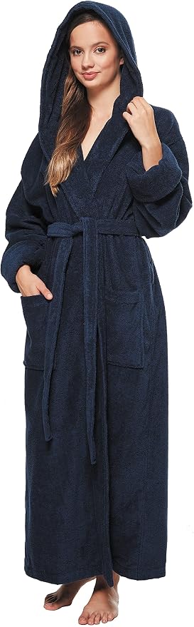 Arus Women's Organic Certified Cotton Hooded Full Length Turkish Bathrobe | GOTS Certified