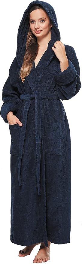 Arus Women's GOTS Certified Organic Cotton Hooded Full Length Turkish Bathrobe
