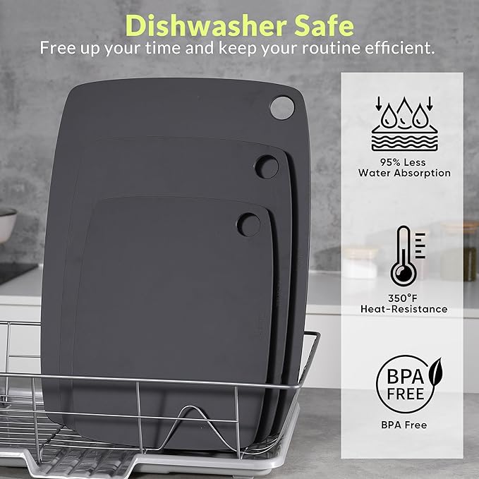 BESTCOOK Wood Fiber Cutting Board for Kitchen, High Density Non-Porous Wooden Chopping Board, BPA Free, Dishwasher Safe, Knife Friendly, Eco-friendly, Reversible for Cutting Meat Bread Fruit, Black