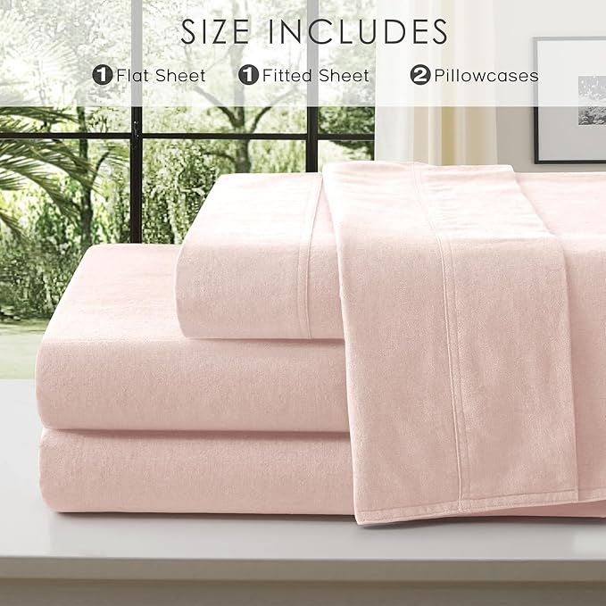 4Pcs Organic Linen Sheets King Size, 100% French Linen from Normandy, Breathable Pink King Sheet Set with 16 Inch Deep Pocket, 1 Flat Sheet, 1 Fitted Sheet, 2 Pillowcases