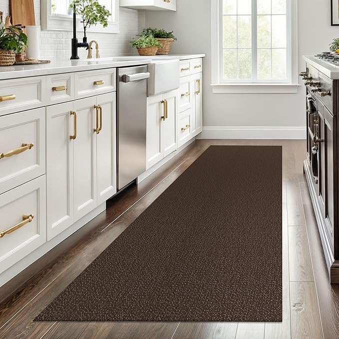 EARTHALL Washable Runner Rug 3x8 Ft Non Slip Runners for Hallways Wide Cotton Rubber Backed Kitchen Runner Braided Indoor Floor Carpet for Entryway, Hallway, Kitchen, Bedroom, Brown/Coffee