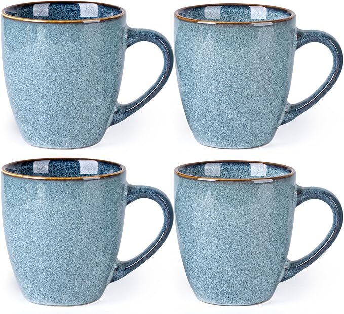 GBHOME Ceramic Coffee Mugs Set of 4, 12oz Stoneware Coffee Mugs Set For Dad Mom Women MEN, Light Weight Ceramic Coffee Cups for Latte/Tea/Beer/Hot Cocoa, Dishwasher & Microwave Safe