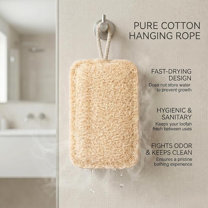 Natural Loofah Sponge for Men & Women, 2 Pack | Exfoliating Body Scrubber, Travel Loofah, Shower Sponge